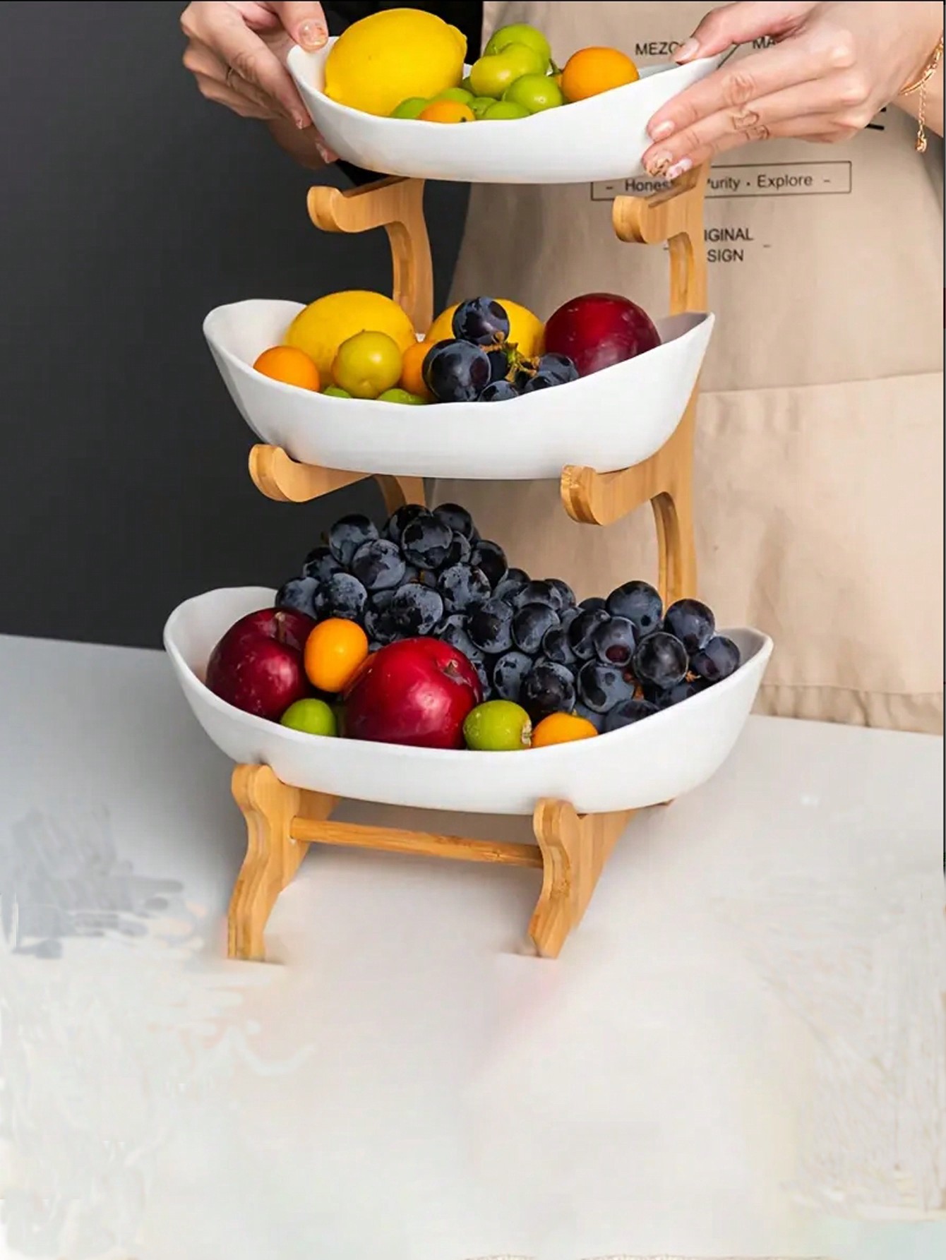 Luxury 3-Tier Wooden Fruit Bas – Snacks Food Gift Baskets Bewertung und Preis